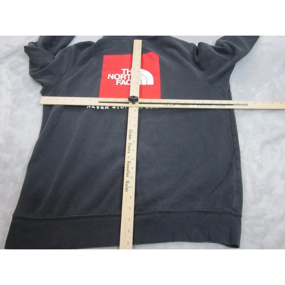 The North Face Hoodie Mens L Gray Pullover Red Box Logo Never Stop Exploring